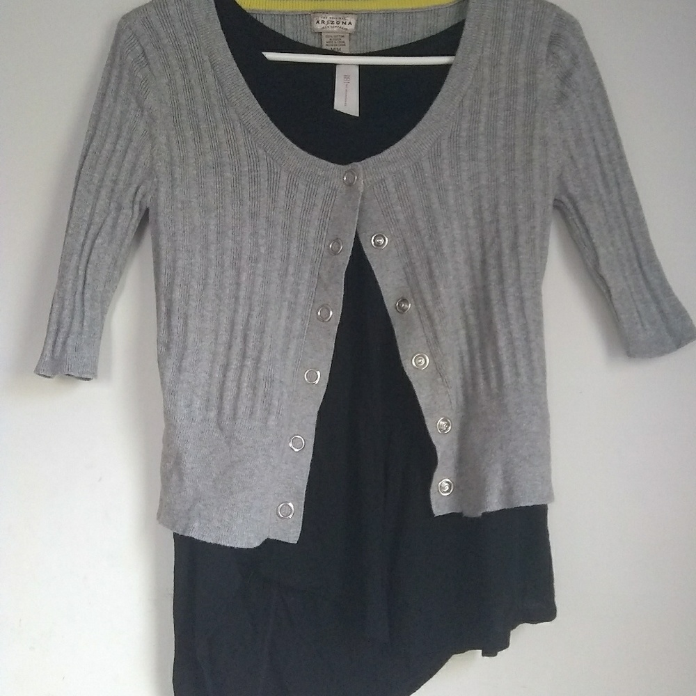 Grey cartigan and black shirt